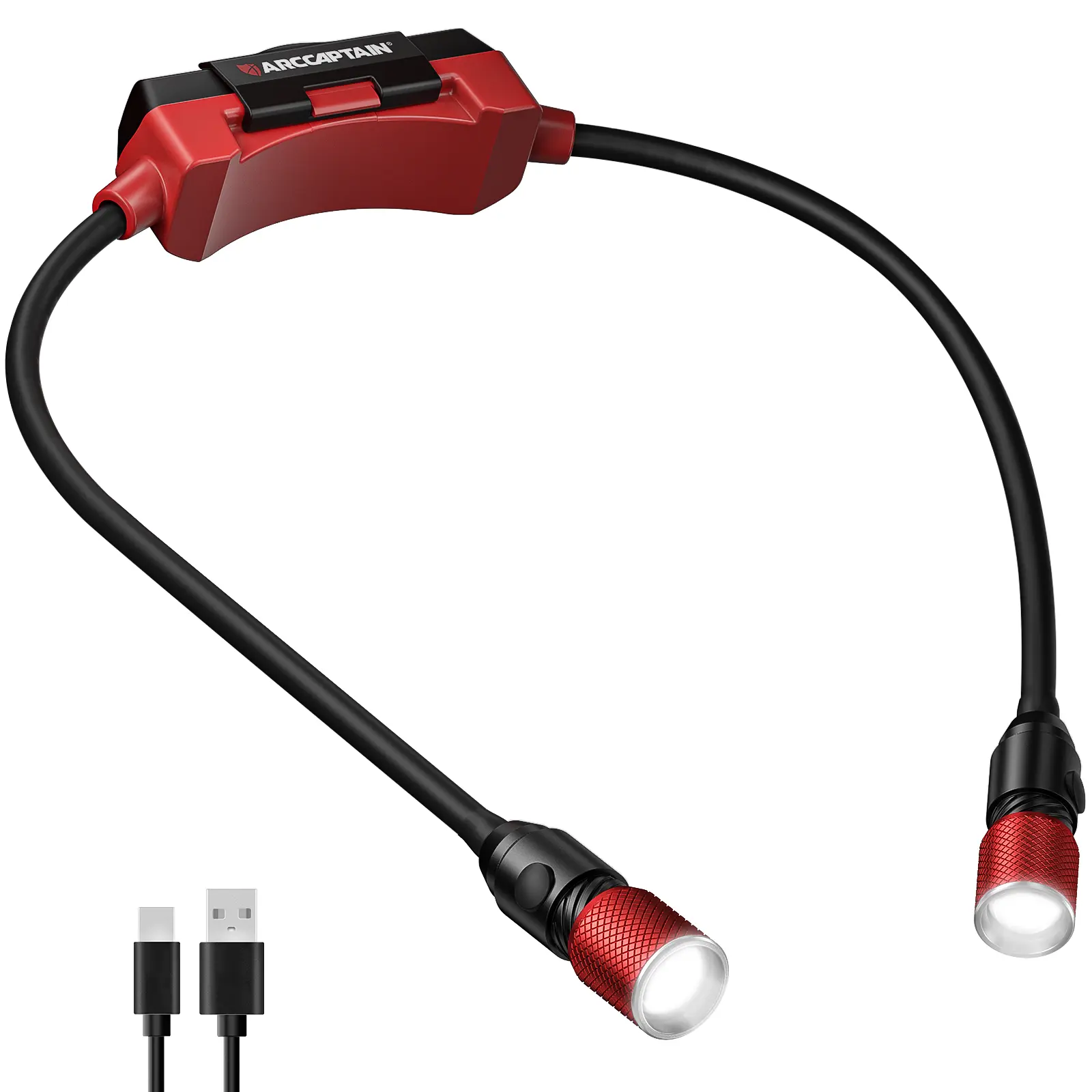 ARCCAPTAIN USB Rechargeable Neck Light, 4-Brightness Neck Lamp with Angle & Focus Control, 8H Runtime, Red Warning Light, Battery Indicator, Magnetic Mount for Work & Outdoor Use, Usb Charging Lamp, Usb Powered Led
