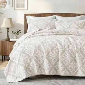 Exclusivo Mezcla Cotton Muslin Quilts In Twin/Queen/King Size, Soft Breathable Bedspread Lightweight Prewashed Bed Coverlet With 1 Pillow Sham For Twin size,2 Pillow Shams For Queen and King Size, Boho Pattern Yarn Dyed Quilt Bedding Set for All Seasons