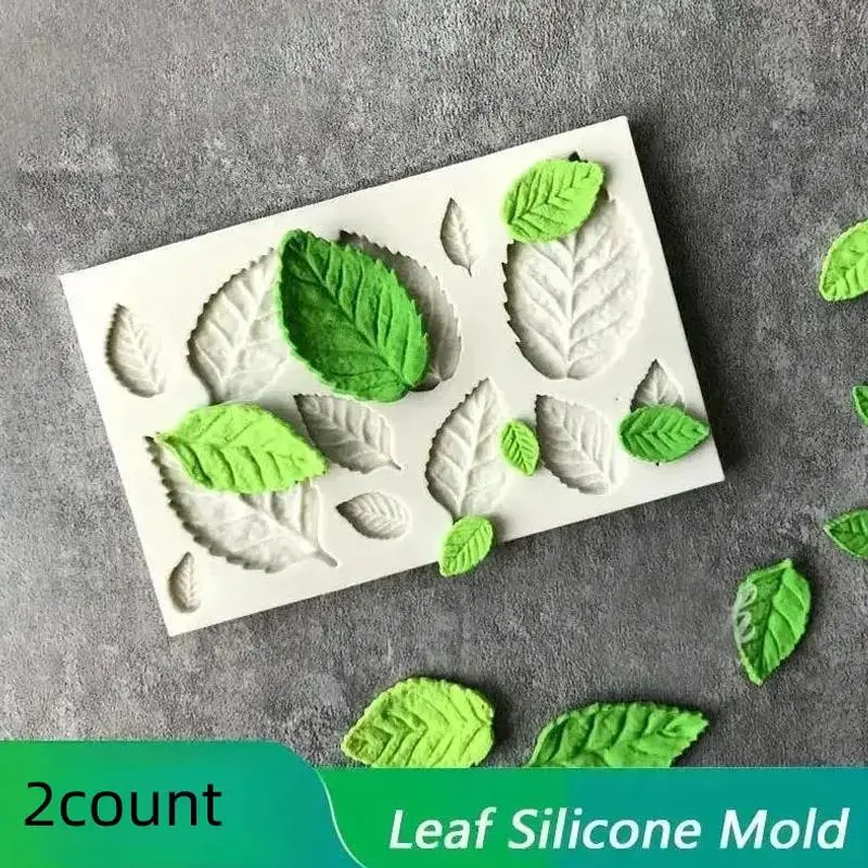 2 Counts Rose Leaf Shape Pendant Silicone Mold, 3D Leaves Shape Candy Chocolate Fondant Gum Paste Mold, DIY Cake Baking Tools, Chocolate Molds, Baking Supplies, Kitchen Gadgets