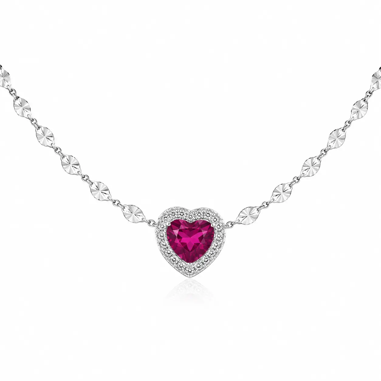 S925 Silver Ruby Heart Necklace, 18in Elegant Female Jewelry with Valentine Chain, Perfect Gift for Daily Wear