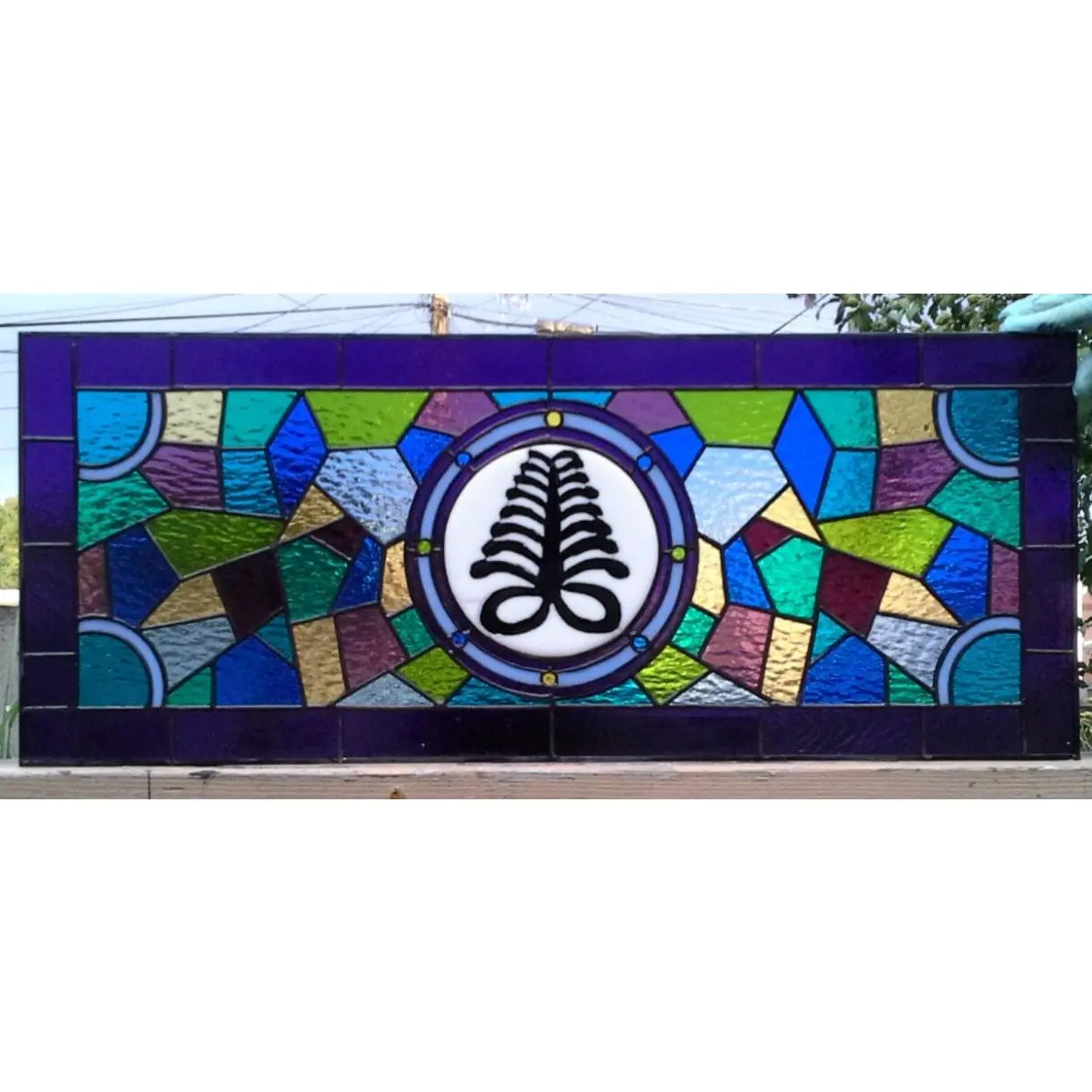 Stained Glass Transom Window - TW-58 - "African Symbols"