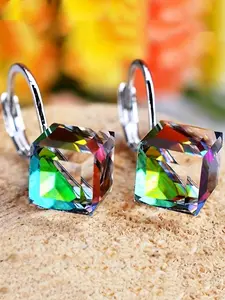 Creative Fashion Colorful Square Shaped Earrings, Elegant Style Women's Party Earrings, Trendy All-match & Exquisite Jewelry for Birthday Gift, High Quality Earrings