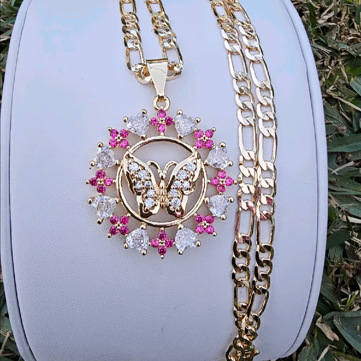 Pink butterfly necklace pendant