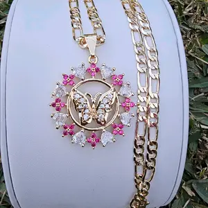 Pink butterfly necklace pendant