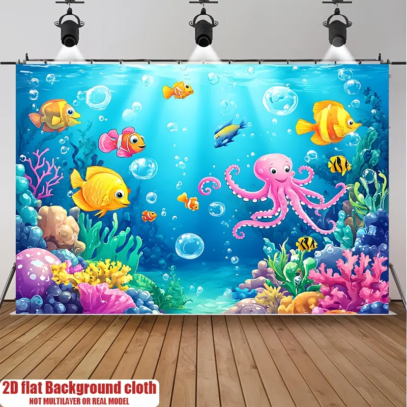 Ocean Life Print Polyester Tapestry - Lightweight Home Decor Wall Hanging, Table Decoration, Room Artwork for Mermaid Photo Booth, Party Banner, Thanksgiving, Love