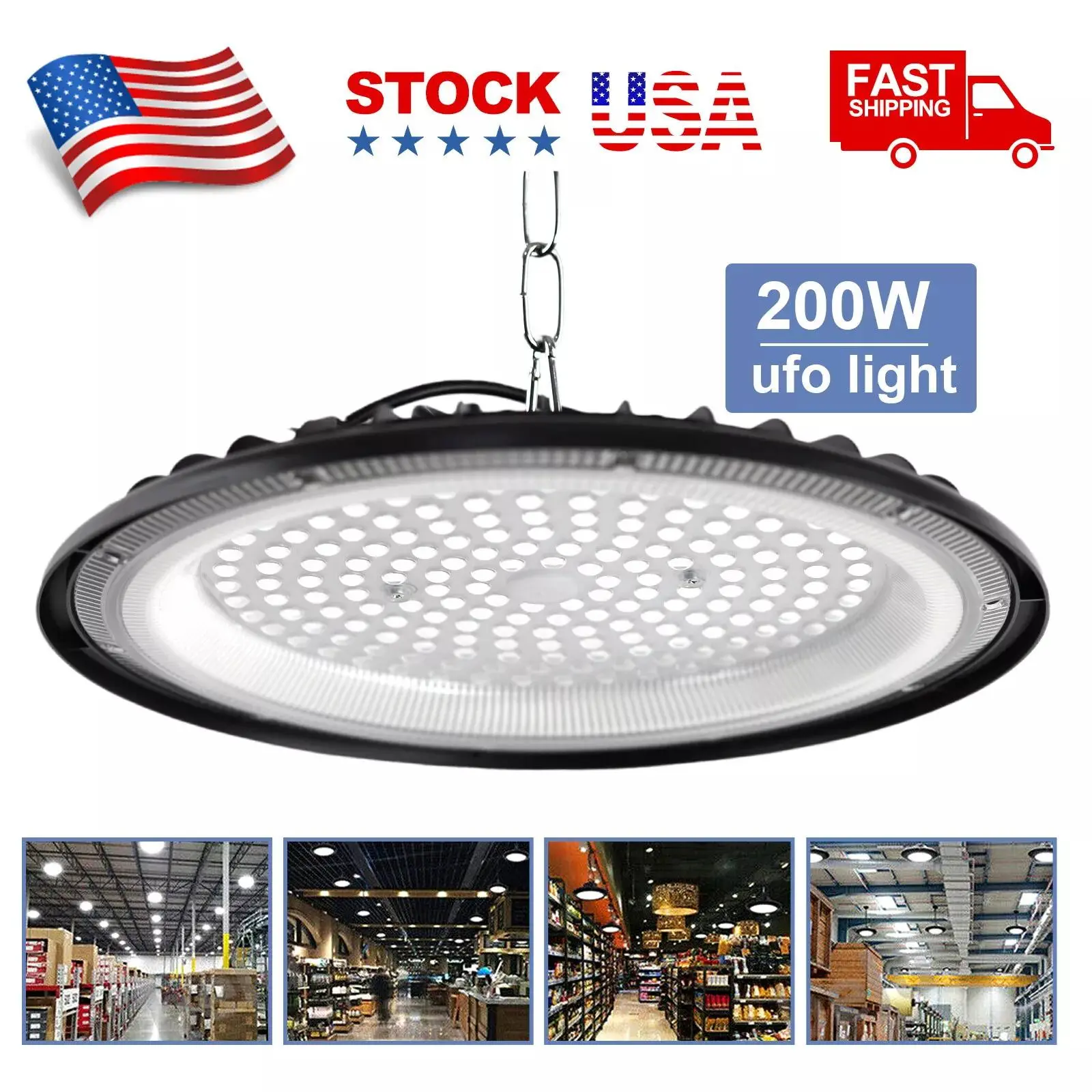 200W Super Bright UFO LED High Bay Light, Commercial Industrial Water-Resistant Lighting, High Bay LED Shop Lights for Basement, Car Garage, Father's Day Gift,dorm essentials,home decor,home essentials,camping essentials