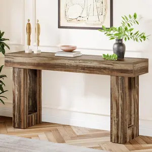 LustreC 63-Inch Long Console Table, Farmhouse Wooden Sofa Table Behind The Couch, Narrow Entryway Table for Entrance, Hallway, Living Room (Mottled Gray Brown)