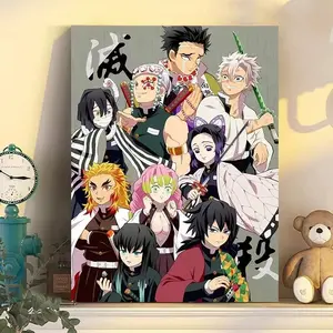 Demon Slayer Hashira Group Anime Print Poster, Tanjiro Kamado Wood-Frame Artistic Wall Decoration, Waterproof Fade-Resistant Home Decor for Bedroom, Ideal Gift for Anime Fans