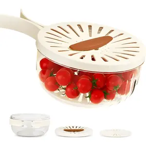 Multifunctional Drain Basket Set, 2Pcs Fine-Hole Plastic Kitchen Storage Containers with Foldable Handles – Salad Bowl, Berry Washer, Fruit Strainer, Utensils/Pasta Drainer, Refrigerator Fresh-Keeping Box + 1Pcs Brown Filtering Impurity Holder
