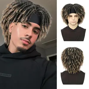 Men’s 6-Inch Afro Curly Dreadlock Wig with Headband | High-Heat Resistant Synthetic Faux Locs, Full Density Rose Net Cap, Easy Everyday Style