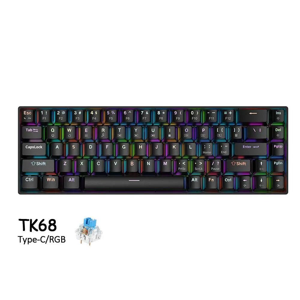 ZIFRIEND TK68 Mechanical Keyboard, 60% Compact 68-Keys Layout, Ergonomic Hot-Swappable Mint Switch, RGB Backlit, Type-C Wired, Full Key Anti-Ghosting, Customizable for Office/PC Laptop, Windows/Mac Compatible, Christmas Gift, Compact Keyboards