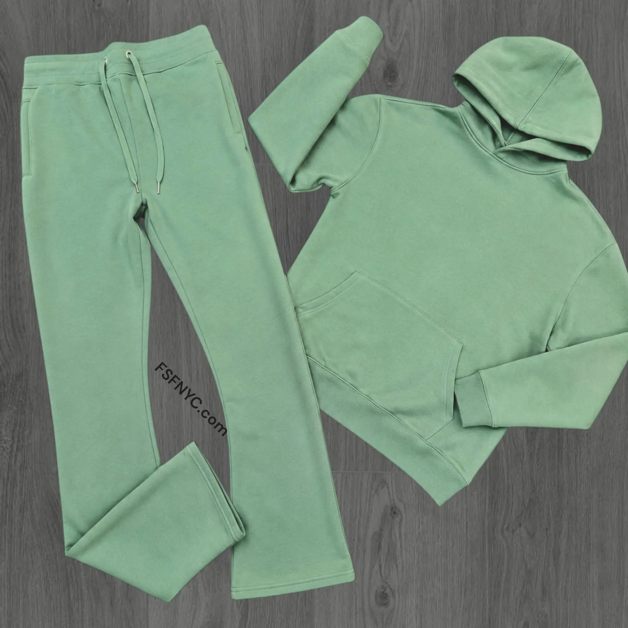 Narr - Stacked Flare Sweat Suit - Sage Green - 1081
