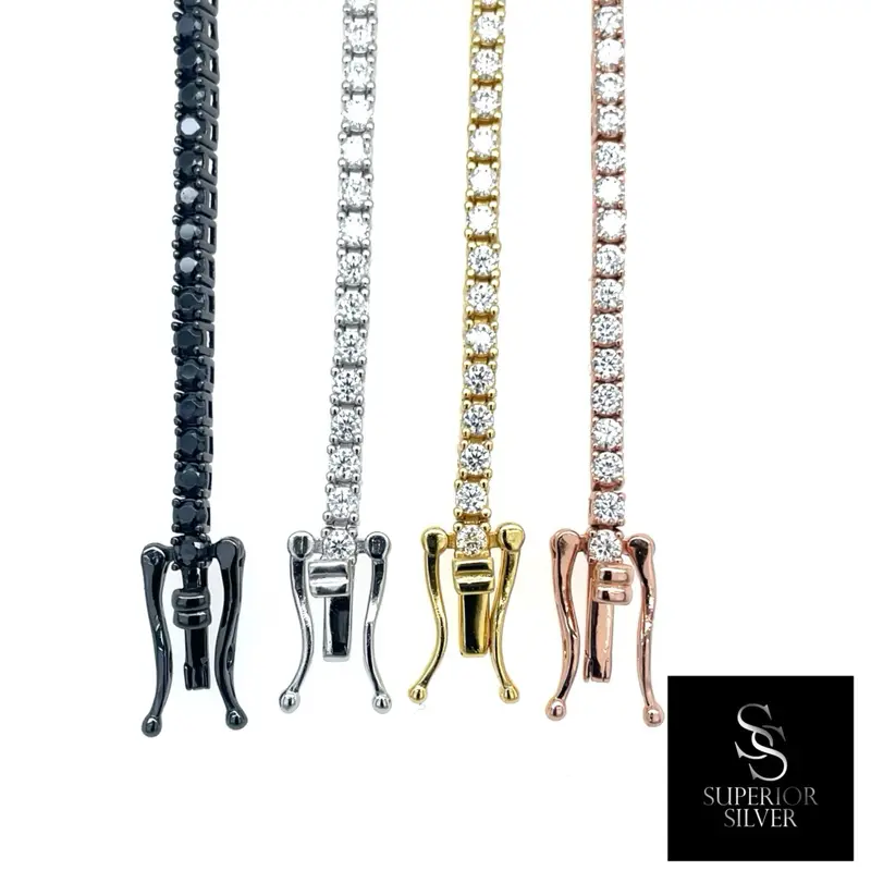 2mm VVS1 Moissanite Tennis Bracelet - 925 Sterling Silver 6-7.5in White/Rose/Yellow/ Black, Jewelry Bracelets, Exquisite Trendy Bracelet