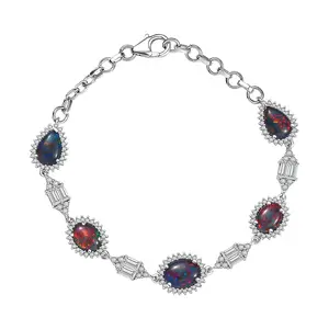 Elysian Opal Triplet and White Zircon 8.00 ctw City Skylines Bracelet in Rhodium Over Sterling Silver 7.25 In Christmas Gifts