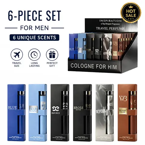 6-Piece Set Men's Eau De Toilette Fragrance, Cologne For Men, Travel Size Perfume, 6 Different Scents, Perfect For Dating, Daily Life, Parties, Gift Giving, 1.18 fl oz/35 ml Each Bottle