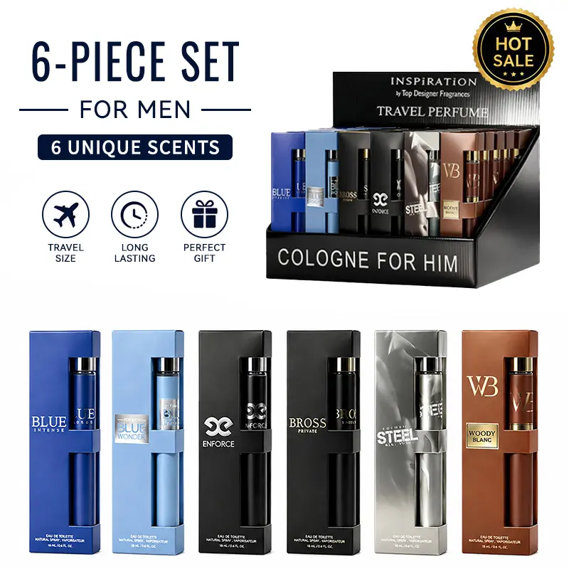 6-Piece Set Men's Eau De Toilette Fragrance, Cologne For Men, Travel Size Perfume, 6 Different Scents, Perfect For Dating, Daily Life, Parties, Gift Giving, 1.18 fl oz/35 ml Each Bottle