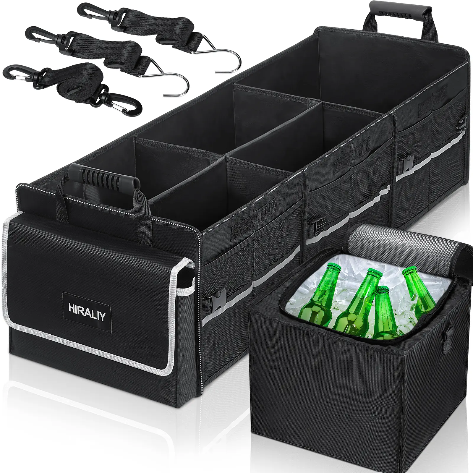 4 in 1 Car Trunk Storage Organizer - Multi Compartment Collapsible Cargo Box with Leakproof Insulated Bag, Portable Stowing & Tidying Solution, Car Interior Accessories for Truck SUV, Cargo Box Stowing & Tidying, Portable Car Organizer Stowing & Tidying