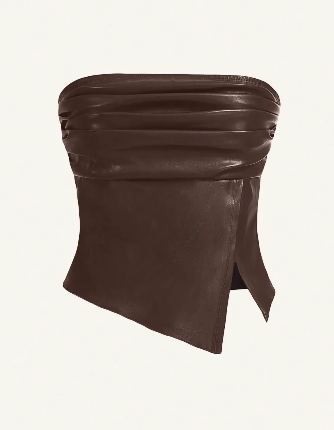 Women Leather Top Fashionable Ruched Asymmetric Hem Tube Top, Suitable For Going Out And Parties Christmas Top Ruffle PU Leather Side Slit Hem Bandeau Crop Top