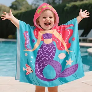 2-Pack Cartoon Microfiber Print Beach Towels, Easy to Clean and Dry, Hooded Windproof Design, Soft Breathable Fabric, Multicolor Patterns