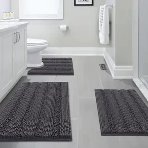 H.VERSAILTEX 3 Piece Thick Striped Bath Rugs Set for Bathroom Non Slip Soft Absorbent Bath Mat for Tub, Shower and Toilet outdoorfun