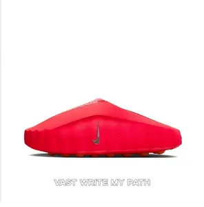 Vibrant Red Thick-Soled Mule Slides, Orange Cushioning Massage Outsole, Perforated Upper, Pre-Game Recovery Tech Slides