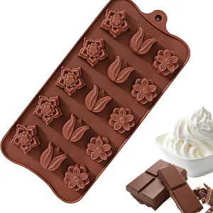 15-cavity Silicone Chocolate Mold, Flower Shaped Chocolate Mold, DIY Ice Cube Mold, Baking Mold for Home Kitchen, Silicone Baking Molds