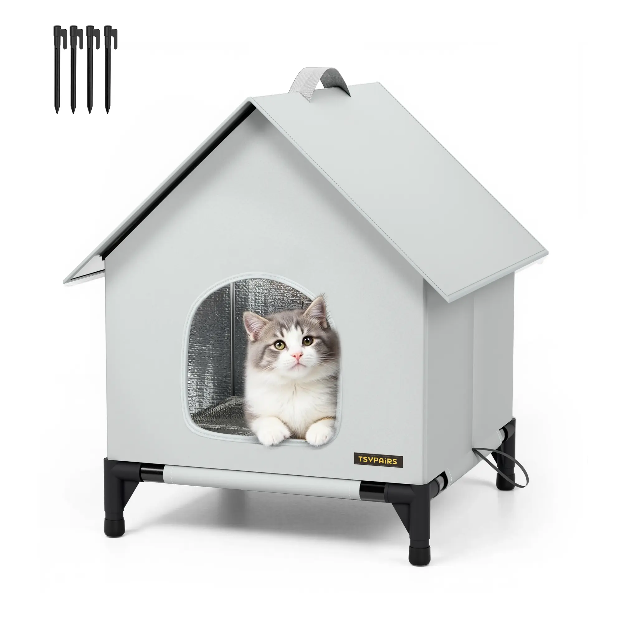TSYPAIRS Enclosed Cozy Cat House, Indoor-Outdoor Kennel - All-Season, Waterproof, Easy-to-Assemble L/XL Sizes for Small to Large Cats