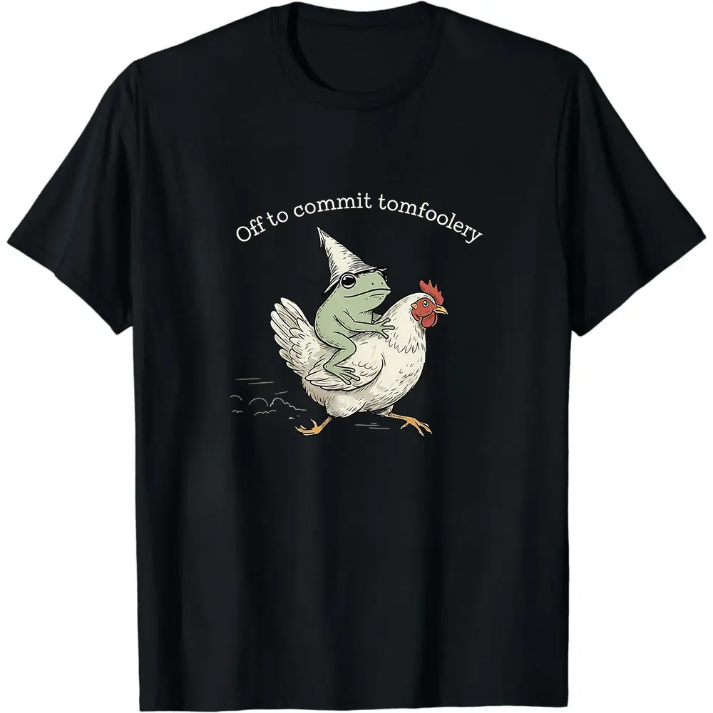 Off to Commit Tomfoolery T-Shirts, Frog Riding Chicken Tee, Sarcastic Graphic Tee