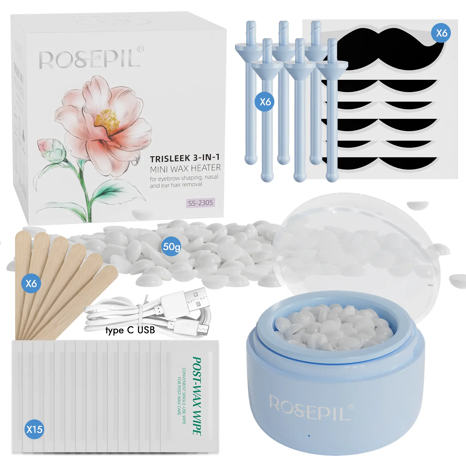 ROSEPIL Mini Nose & Face Wax Kit for Men & Women | Painless Face
