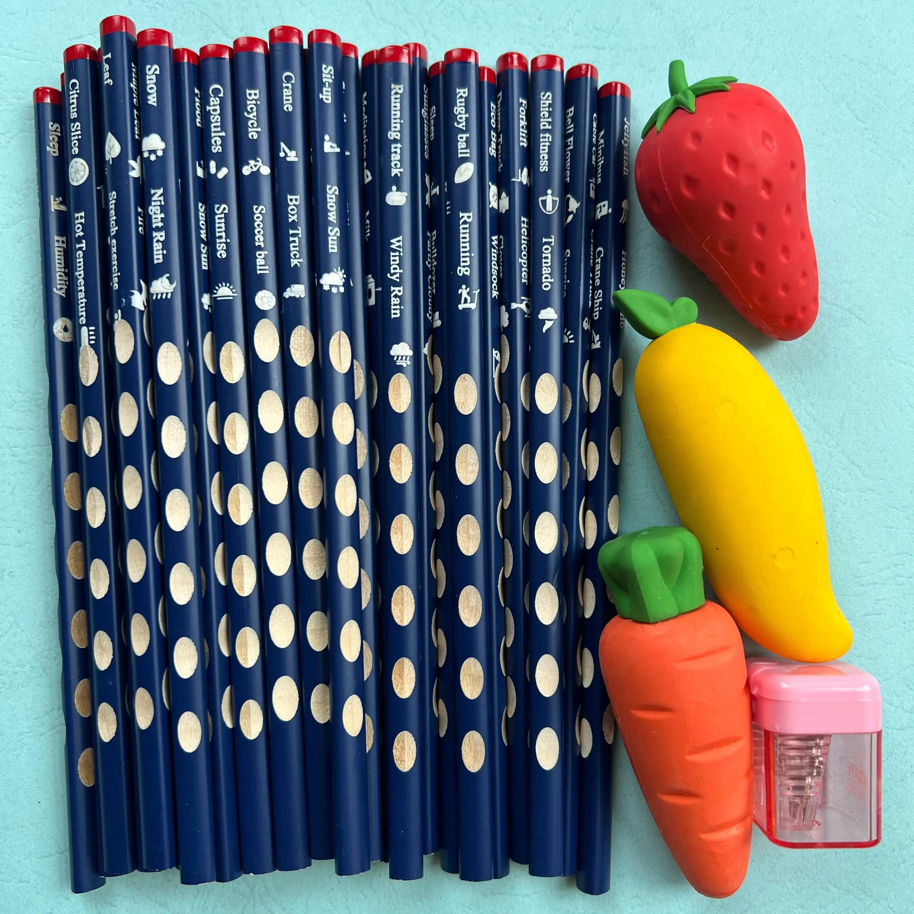 Back to School Value Writing Supplies Kit - Back to School Haul 30-Pack 30 Pencils (Pre-sharpened), 3 Fruit-Shaped Giant Erasers, Pencil Sharpener for Students, Classroom Essentials