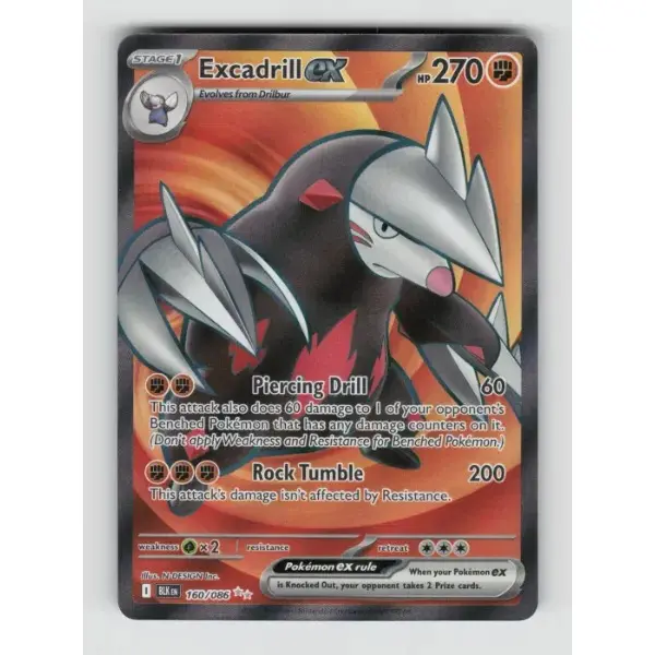 Pokémon TCG Authentic Raw Single Card - Excadrill ex Black Bolt Ultra Rare 160/086 NM English Collectible Non-Sports Trading Card