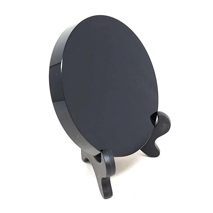 Black Obsidian Scrying Mirror - 10cm Reflective Glass Divination Tool with Stand, Portable Meditation Accessory for Shadow Work