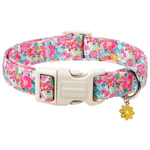 DOGWONG Spring Flower Dog Collar — Floral Daisy Adjustable Soft Collar for Small to Large Dogs