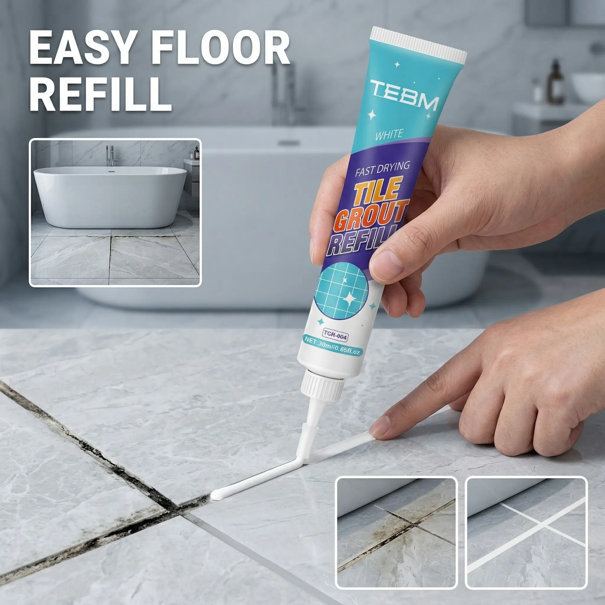 Tile Grout Sealer, Waterproof Flexible Gap Filler, Easy to Apply and Fast Drying, Crack-Resistant and Durable, Ideal for Bathroom, Shower, Kitchen Tiles