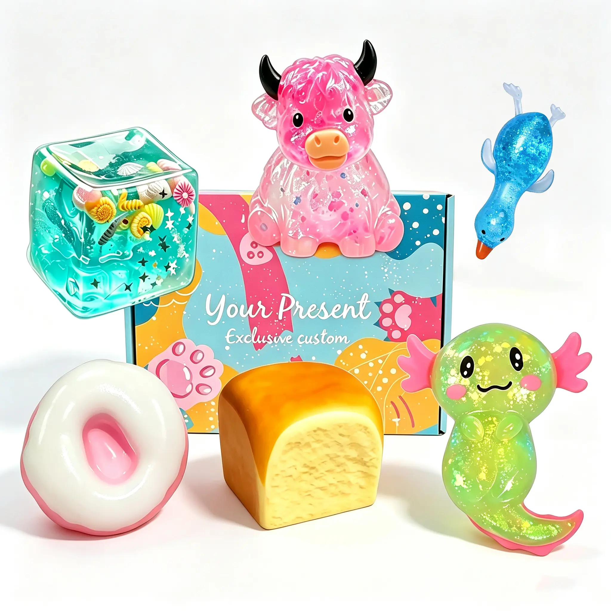 Variety Pack Squishy  Relief Toys, 6 Different Styles, Glitter Fidget Sensory Bundle, Slow-Return, Party & Gift Use Glittery、Slow Rise、ASMR、Anxiety Relief teacher reward stress ball