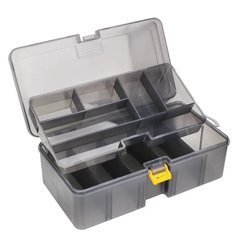 1pc Fishing Tackle Box - Double-Layer Transparent Gray Organizer with Removable Compartments, Multi-Functional Storage for Lures and Gear, Ideal for Offshore Fishing, Sea Fishing, Fishing Equipment, Fishing Supplies, Fishing Tackle Box