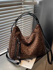 Trendy Leopard Print Crossbody Bag, Fashionable Patterned Bag, Versatile Women's Bag, Multiple Carrying Styles, Faux Fur Tassel Shoulder Bag, Retro Style, Adjustable Strap, Suitable for Daily Use & Dates