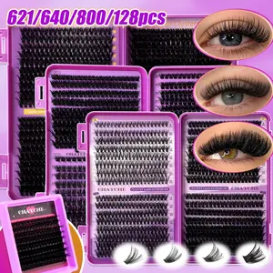 800/640 Pcs Volume Lash Clusters, Dense Fluffy Lash Clusters Eyelash Extension. 30D-150D Mixed Styles, 8-18mm Mixed Lengths. Party Looks, 3D Wispy Natural & Soft. Beginner-Friendly Lash Set for Daily/Commute Use; Perfect as Christmas Gift