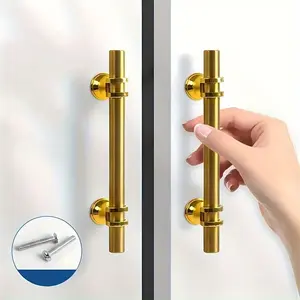 4 Polished Stainless Steel Cabinet Handles - Modern Minimalist Gold Door Handles, Anti-corrosion Heavy-duty Drawer Pulls, Includes Mounting Screws, Suitable for Kitcen Cabinets, Kitchen Cabinets, Wardrobes, Dressers - Contemporary Hardware Accessories