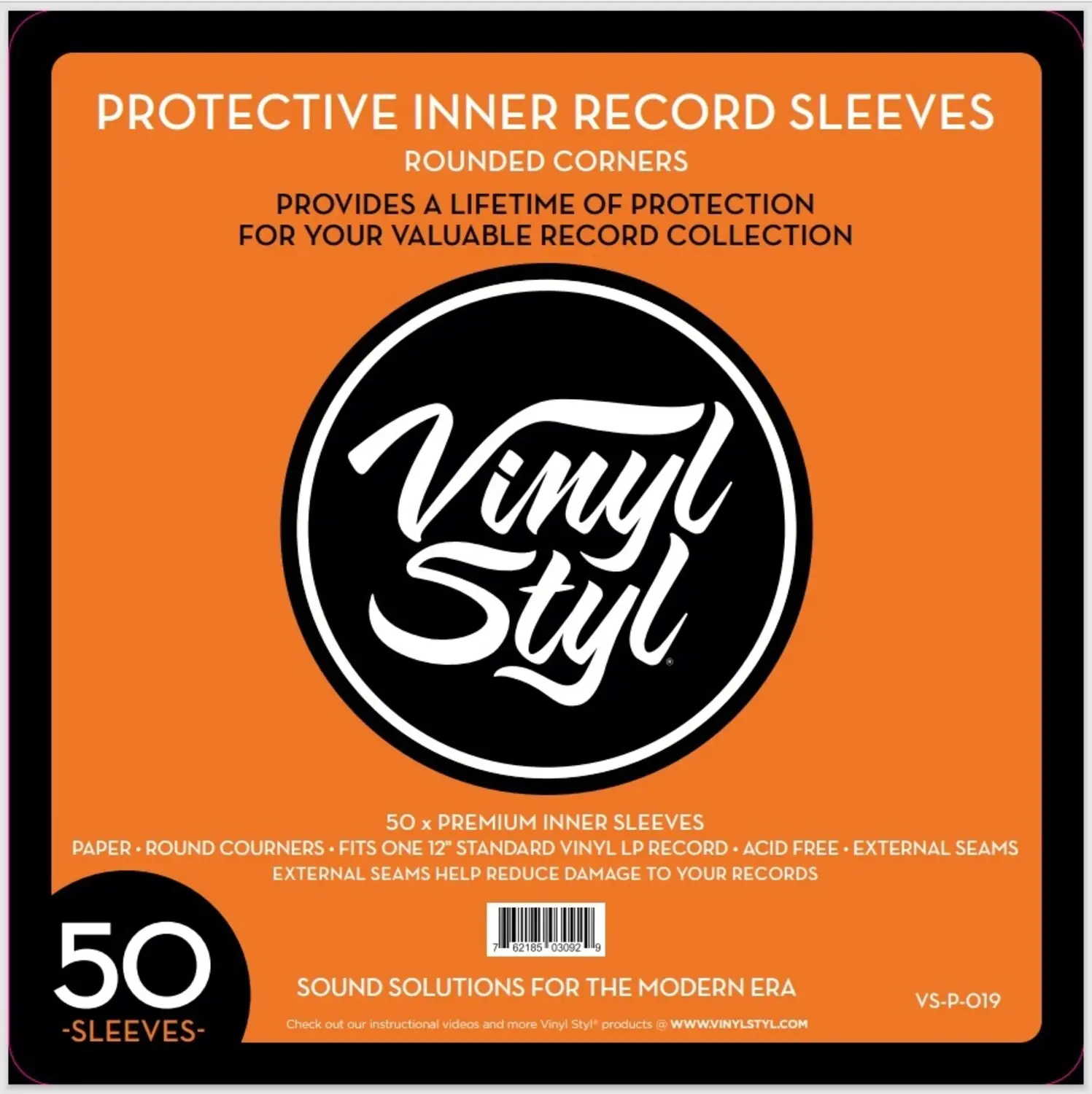 Vinyl Styl® VS-P-019 12-Inch Round Corner White Inner Record Sleeves - 50 Count, Audiophile Grade, Record Storage [BAGS / SLEEVES]