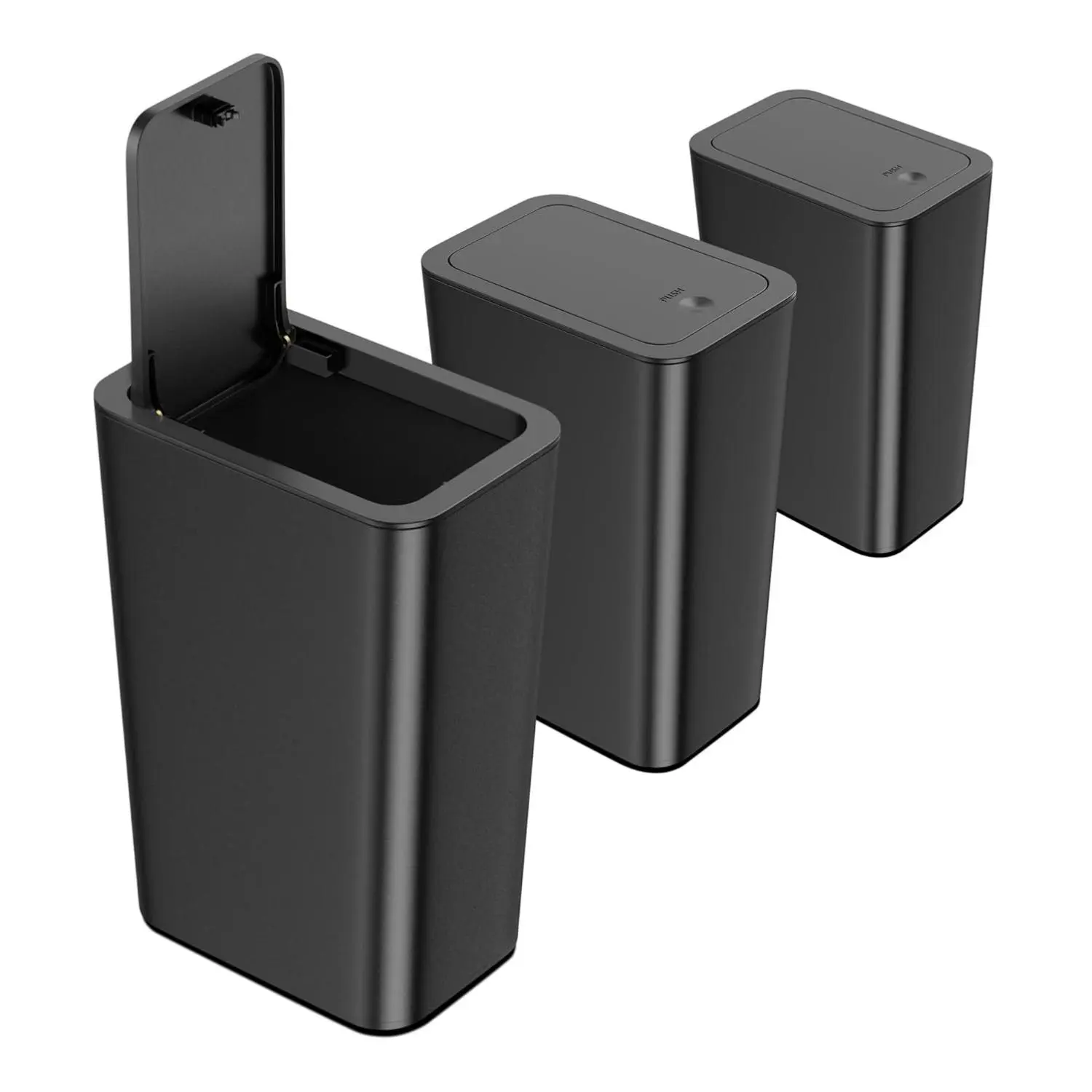 3-Pack ABS Durable Compact 10L (2.6 Gal) Slim Trash Can with Lid - Odour Control, Lightweight Modern Waste Basket for Bathroom, Kitchen, Office Desk/Workspace, Laundry Room/Utility Areas, Bathroom Trashcan With Lid, Office Desk Or Workspace Bins