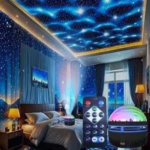 Seven Color Universe Aurora Projection Lamp, Remote Controlled Adjustable Brightness & Colors, USB Powered Compact Tabletop Design Dreamy Night Light for Bedroom Living Room Office Party Decor