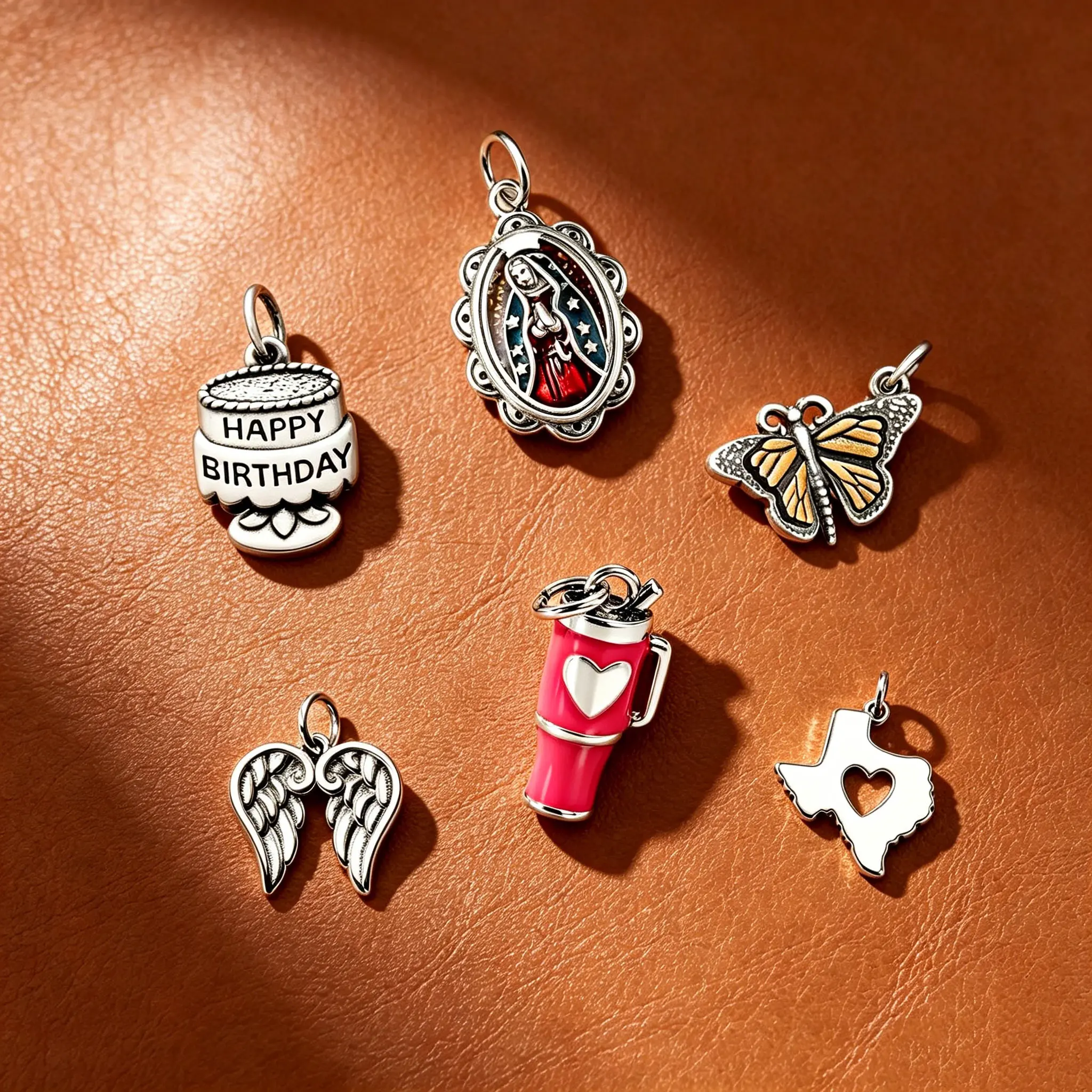 DIY Elegant Unique Costume Jewelry Charms for Fashion Accessories - Virgin of Guadalupe, Deep in the Heart of Texas, Enamel Love My Cup, Angel Wings, Happy Birthday Cake Dangle, Monarch Butterfly; Note: Keep away from water to prevent rusting