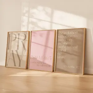 Neutral Pink Christian Wall Art Set of 3 Prints | Bible Verse Printable Bundle | Minimalist Scripture Posters | Modern Religious Decor