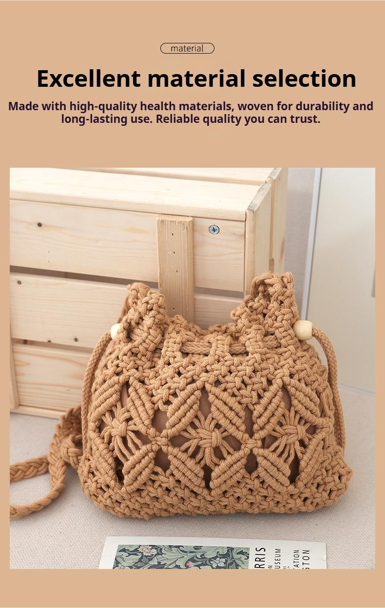2026 New Summer Korean Style Drawstring Woven Lucky Bag Crossbody Bag Women's Popular Fashionable Versatile Straw Bag