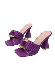 Elegant Chunky Heel Slip-On Sandals, Plain Design Comfortable Footwear, Perfect for Daily Wear & Stylish
