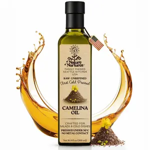 Camelina Seed Oil for Cooking and Baking · Raw · Unrefined · First Cold-Pressed at Temperatures Below 30°C · Pressed Only Once · Without Metal or Wood Contact · Small Batch · Handcrafted in Seattle USA · 100% Pure & Natural · Also Loved for Skin and Hair