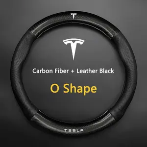 D Type/o Type Leather Car Steering Wheel Cover, Anti Slip, Compatible with Tesla Model 3, S, X, Y, Roadster, Spacex, Car Accessories