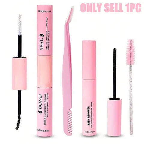 4pcs Eyelash Glue Set, Diy Makeup Cosmetic, Eyelash Tweezers, Eyelash Fixer, False Eyelash Adhesive, 10ml Lash Adhesive With Bonding, DIY Eyelash Extension & Remover 5ml Set, 48-72 Hours Waterproof Cluster Lash Glue, Low Allergy Glue