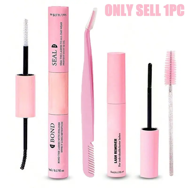 4pcs Eyelash Glue Set, Diy Makeup Cosmetic, Eyelash Tweezers, Eyelash Fixer, False Eyelash Adhesive, 10ml Lash Adhesive With Bonding, DIY Eyelash Extension & Remover 5ml Set, 48-72 Hours Waterproof Cluster Lash Glue, Low Allergy Glue